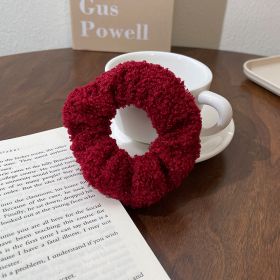 Cute Plush Large Intestine Hair Ring (Option: Teddy Fur Dark Red)